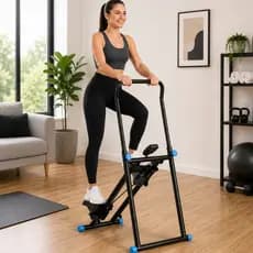 Simulador de Escada Preto e Azul Escalador Vertical Dobrável Reforçado Aço para Treino em Casa