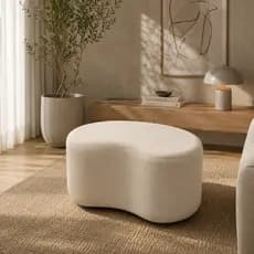 Puff Orgânico Tecido Boucle Formato Feijão Decorativo Design Moderno para Sala, Closet Minimalista