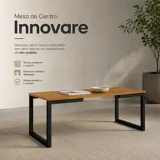 Mesa de Centro Industrial Retangular Estilo Industrial Madeira – Tampo Amadeirado e Base de Aço