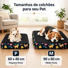 Colchão Pet Ortopédico D18 Estampa Pets Preto Impermeável para Cães e Gatos –Tamanhos Personalizados