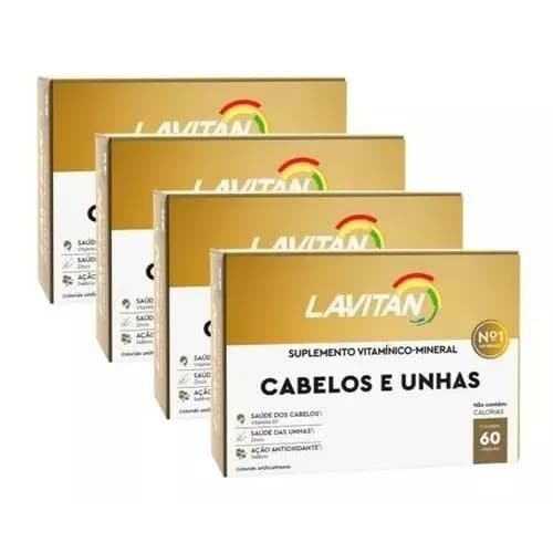 KIT 4X LAVITAN CABELOS E UNHAS 60 CÁPSULAS (240 Unidades)