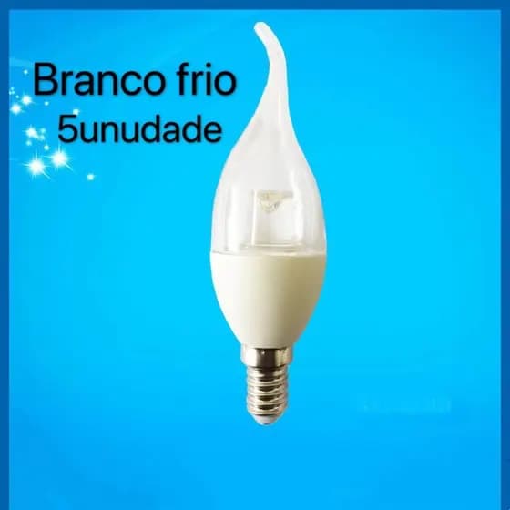 Kit 5 lâmpada Led vela 3w E14 Chama Cristal Bico 6500k BF Bivolt