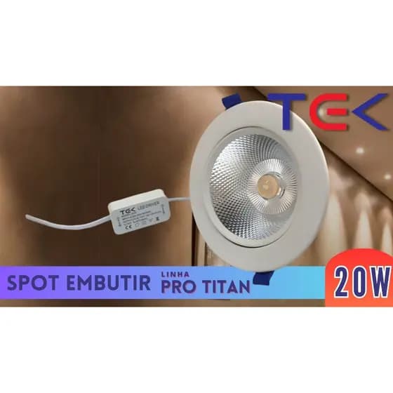 Spot Led Redondo 20W, Luz Quente 3000K Tek Linha Pro Titan