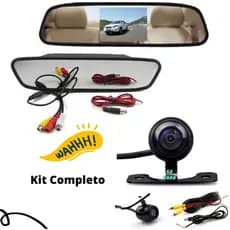 Kit Câmera De Ré + Espelho Retrovisor Tela Lcd