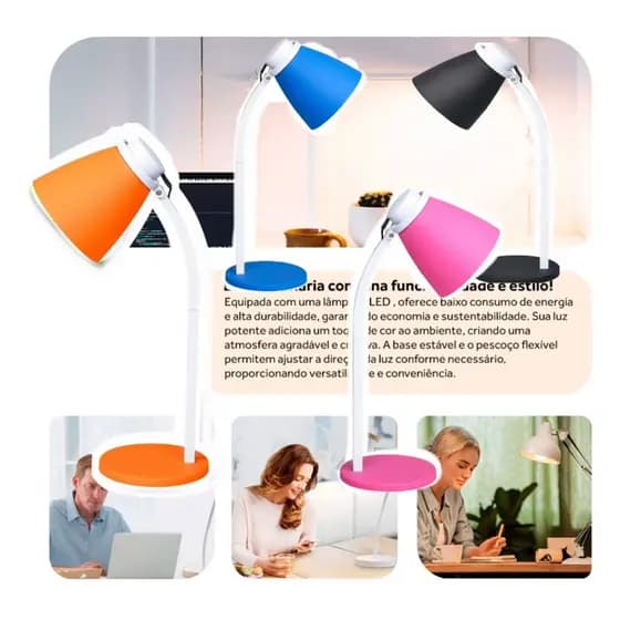 Luminária De Mesa Led Light Base 4w Kian Cor Preto Rosa Azul Laranja Bivolt