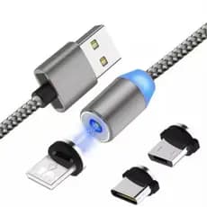 Cabo Usb Carregador Magnético Imã Turbo Com 3 Conectores Micro USB Lightning (iPhone) USB Tipo-C