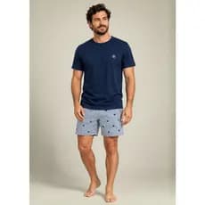 Pijama Masculino Manga Curta Algodão –Marinho / Listrado Marinho