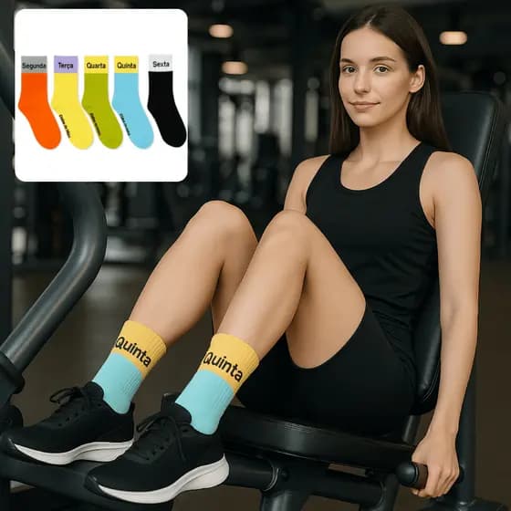 Meia Socket Academia Corrida Cano Médio Semi Compressão Kit 5 Pares