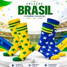 Meia Cano Alto Copa do Mundo Brasil Unissex Torcedor 1 Par