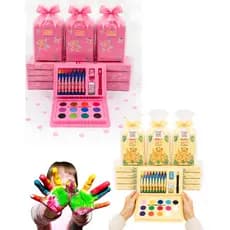 Kit 5 Maletas Escolar Pintura Infantil 24 pçs Giz Tinta Aquarela Lembrancinha de Pintar