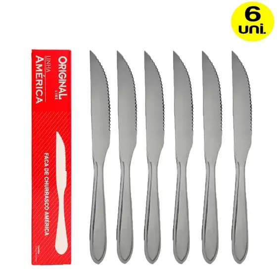 Kit 6 Facas de Churrasco Com Serra Aço Inox Original Line
