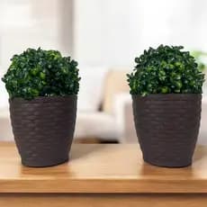 2  Arranjo Buchinho Artificial Planta de Mesa e Vaso de Ratan