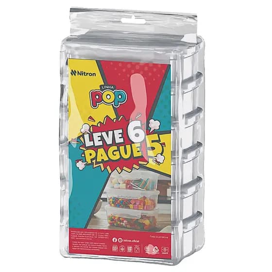 Kit 6 Potes Herméticos Organizadores Linha Pop Leve 6 Pague 5 Marmita Fitnes e Lancheira Micro ondas 270ml