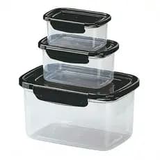 Jogo de 3 Potes Herméticos Retangulares Trava Kit Organizador de Cozinha Transparente co Tampa Preta