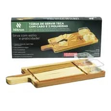 Tabua teca com cabo e 2 molheiras ideal para churrasco - Cozinha - Madeira - Resistente - churrasqueira