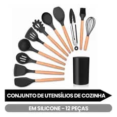 Conjunto Utensílios de Cozinha Silicone 12 Peças Kit Completo para Cozinha