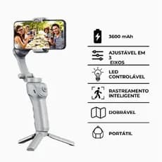 Estabilizador de Celular Portátil Gimbal com Rastreamento Inteligente de AI - 3 Eixos Profissional Portátil Bluetooth