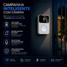 Campainha Com Câmera Vídeo Porteiro Sem Fio Wi-Fi HD Inteligente Smart Vê Pelo Celular Recarregável