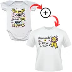 Kit Body + Camiseta: Eu Sou a Prova de que Deus Ouve as Orações + Camis Promovido a Irmão mais Velho