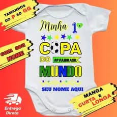 Body Infantil Com Nome Brasil Minha Primeira Copa Do Mundo Torcida Baby Estampa Vai Brasil Fofo