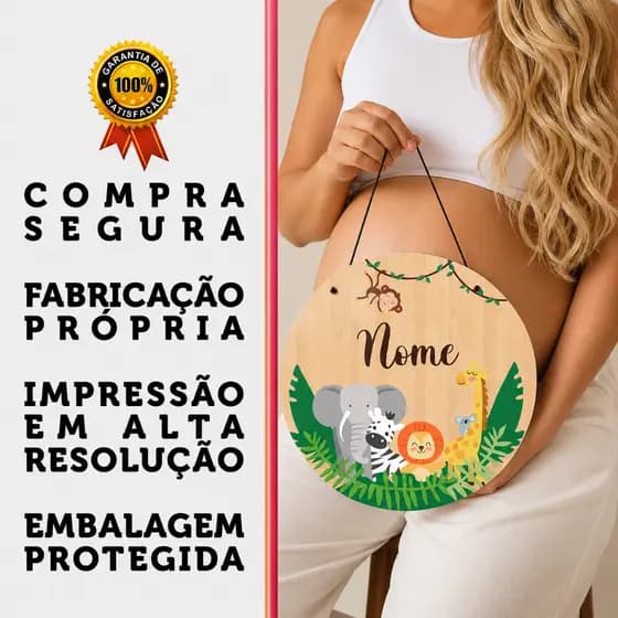 Porta Maternidade Safari Personalizado com Nome Bebê MDF 20cm Decoração Quarto Infantil Mandala