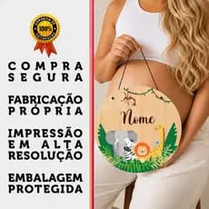 Porta Maternidade Safari Personalizado com Nome Bebê MDF 20cm Decoração Quarto Infantil Mandala