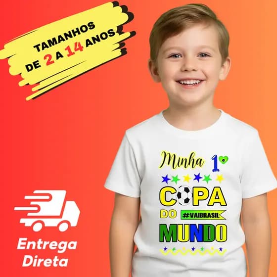 Camiseta Brasil Infantil Minha 1 Copa Do Mundo Torcida Baby Roupa De Torcedor Menino Menina