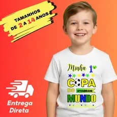 Camiseta Brasil Infantil Minha 1 Copa Do Mundo Torcida Baby Roupa De Torcedor Menino Menina