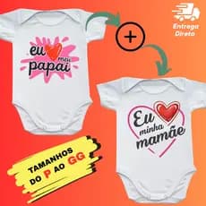 Kit 2 Body Bebê Eu Amo Mamãe e Eu Amo Papai Roupa Divertida Recém-Nascido Presente Fofo