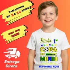 Camiseta Infantil Com Nome Copa Do Mundo Brasil Minha Primeira Copa Torcedor Baby T-Shirt 1 ao GG