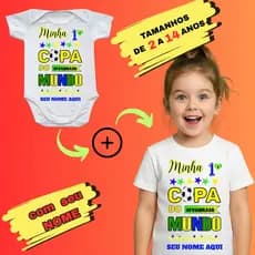 Kit Torcedor Familia Com Nome Brasil Minha 1 Copa Do Mundo Body Bebe E Camiseta Infantil 2 A 14 Anos Unissex