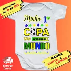 Body Bebê Minha 1 Copa Do Mundo Brasil Torcedor Baby Roupa Copa 2026 Manga Curta Longa Unisse