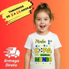 Blusa Infantil Brasil Minha Primeira Copa Do Mundo Torcedor Baby Estampa Colorida 2 A 14 Anos