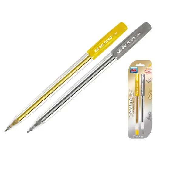 Caneta Esferográfica Tinta Gel - Cor Gel Prata e Gel Ouro Ponta 1.0mm