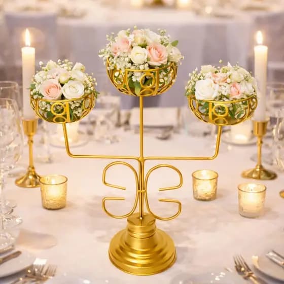 Centro De Mesa 3 Velas Castiçal Candelabro Para Arranjos Com 3 Copinhos
