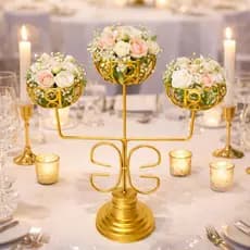 Centro De Mesa 3 Velas Castiçal Candelabro Para Arranjos Com 3 Copinhos