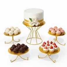 Kit 5 Suportes Dourado Para Doces E Bolo Decoração Festa Casamento Mesas Aniversários