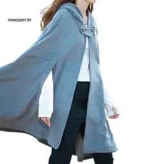 Women Cape Coat Hooded Jacket Winter Thick Knee-length Retro Cloak Single-button Closure Outdoor Poncho Shawl Warm Style