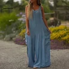 Loose Jumpsuit Suspenders Simple Fashion Boho Wide Leg with Pockets Stylish and Comfortable Overalls for Women Adjustabl