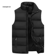 NP Colete Masculino Jaqueta Cor Sólida Gola Zíper Algodão Acolchoado Engrossar À Prova De Frio Plus Size Reto Streetwear