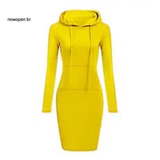 Cordão Manga Longa Bolso Frontal Cintura Apertado Moletom Vestido Feminino Outono Inverno Listrado Impressão Magro Com C