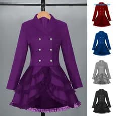 [Agora] Feminino Duplo Breasted Vitoriano Steampunk Blazer Casaco Gótico Smoking Jaqueta Com Bainha De Renda Traje Unifo