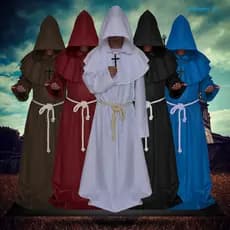 [Agora] Friar Medieval Com Capuz Robe Monge Renascentista Sacerdote Traje Halloween Assistente Feiticeiro Cosplay Capa P
