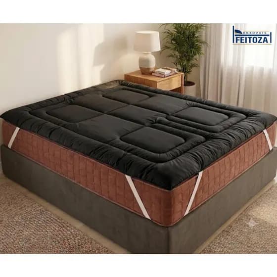 Protetor De Colchão 400 Fios Casal Padrão e Queen Pillow Top Preto Super Macio e Aconchegante Acabamento Premium