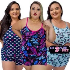 Kit Com 3 Baby Doll Plus Size Pijama Feminino Plus Size