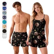 Kit Casal Pijama Feminino Cueca Samba Canção Kit Namorados Marido e Mulher AF
