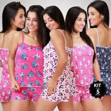 kit 5 Pijamas Short Doll Feminino Baby Doll para Dormir