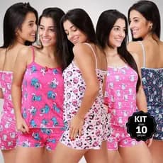 kit 10 Pijamas Short Doll Feminino Baby Doll para Dormir