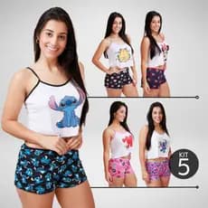 Kit 5 Pijamas Feminino Cropped Virginia Ondinha Blogueirinha