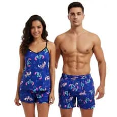 Kit Pijama Casal Feminino Samba Canção Namorados Estampa
